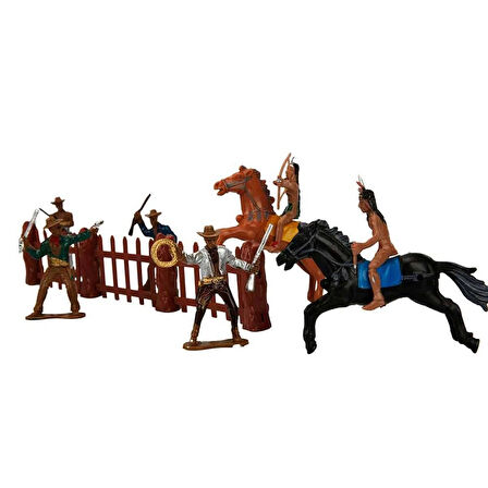 Eğitici Oyuncak At Arabalı 2 Katlı Kovboy Oyun Seti - Beyaz-Siyah At Kız Erkek Çocuk Eğitici Eği