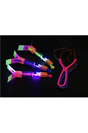 Eğitici Öğretici Çocuk Oyuncaklar Led Işıklı Eğlenceli Lastikli Uçan Sapan Fırıldak - Parlayan Fırla