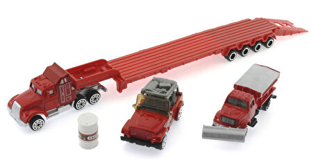 Eğlenceli Oyuncak Die Cast Metal Tırlı ve Küreme Kamyonlu İtfaiye Seti Kız Erkek Çocuk Eğitici Eği