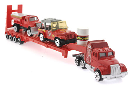 Eğlenceli Oyuncak Die Cast Metal Tırlı ve Küreme Kamyonlu İtfaiye Seti Kız Erkek Çocuk Eğitici Eği