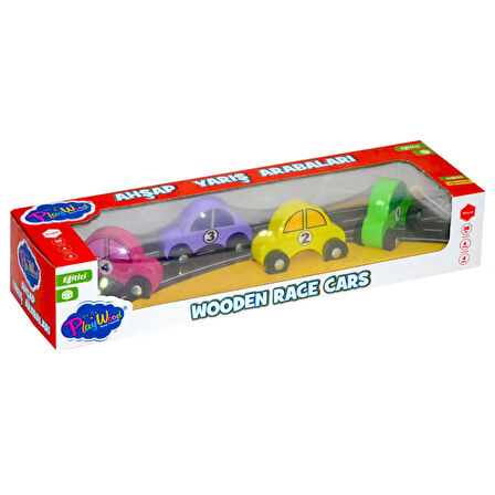 Kız Erkek Çocuk Oyuncak Playwood Ahşap Yarış Arabası 4'lü Paket Kız Erkek Çocuk Eğiticil