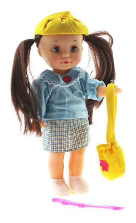 Eğlenceli Oyuncak Mavi Saten Elbiseli Et Bebek Kız Erkek Çocuk Eğitici