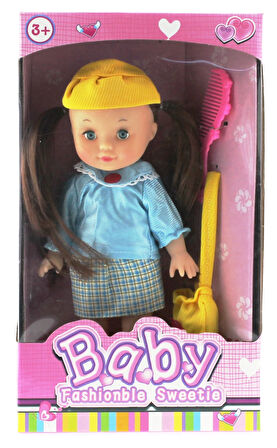 Eğlenceli Oyuncak Mavi Saten Elbiseli Et Bebek Kız Erkek Çocuk Eğitici