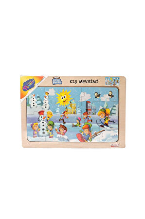 Kız Çocuk Oyuncak Erkek Çocuk Oyuncak ONY-109-110-111-112 Ahşap Eğitici Çocuk Puzzle -Kış Mevsimi Eğ