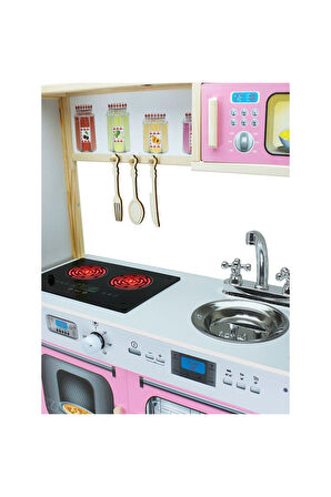 Kız Çocuk Oyuncak Erkek Çocuk Oyuncak T1013 Ahşap Buzdolaplı Mutfak Pembe Eğitici Oyuncaklar