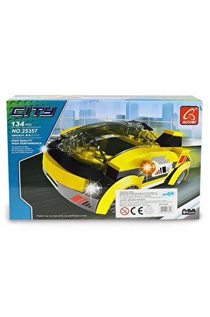 Kız Çocuk Oyuncak Erkek Çocuk Oyuncak Ausini City Sarı Spor Araba 134 Parça Eğitici Oyuncaklar
