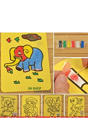 Eğitici Öğretici Çocuk Oyuncaklar 5Adet Kum Boyama Seti Kumla Resim Çizme Oyunu