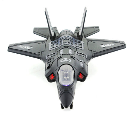 Eğitici Oyuncak Çek Bırak Metal F-35 Benzeri Koyu Gri Savaş Uçağı Sesli Işıklı Kız Erkek Çocuk Eğitici Öğretici Oyun