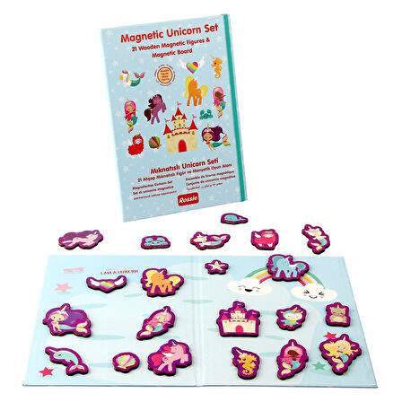 Öğretici Oyuncak Rossie Ahşap Mıknatıslı Unicorn Seti ve Oyun Alanı Kız Erkek Çocuk Eğitici Eğiti