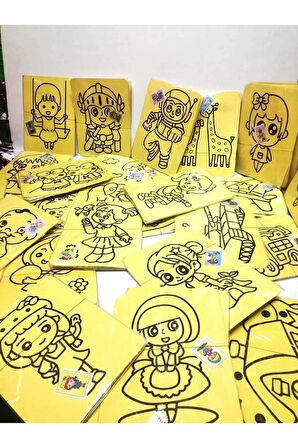 Eğitici Öğretici Çocuk Oyuncaklar Kum Boyama Seti A5 5 Farklı Resim Kum Boyama