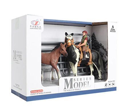 Öğretici Oyuncak Model Hayvan Seti Jokey At ve Tay Benekli Kız Erkek Çocuk Eğitici Eğitici Oyunca