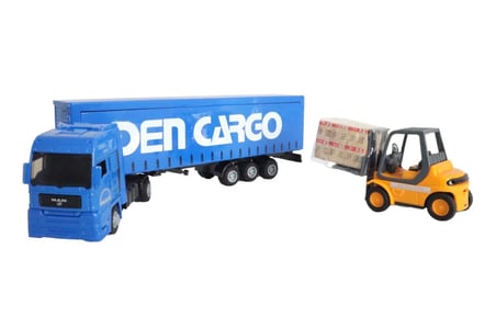 Eğlenceli Oyuncak Kutulu Sürtmeli Forklift ve Kırmızı Konteynır Tır Kız Erkek Çocuk Eğitici Eğitic