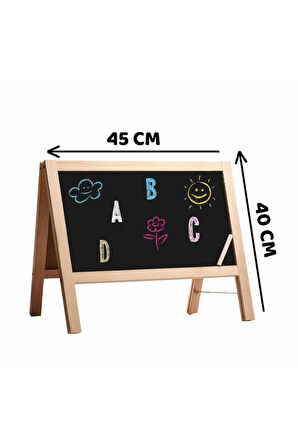Kız Çocuk Oyuncak Erkek Çocuk Oyuncak 2243 Manyetik Çift Taraflı Masaüstü Ahşap Yazı Tahtası -Dıytoy
