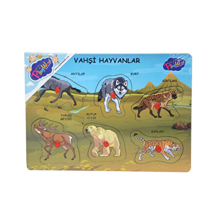 Öğretici Oyuncak ONY-328 329 Onyıl, Ahşap Tutmalı Vahşi Hayvanlar Kız Erkek Çocuk Eğitici Eğitici