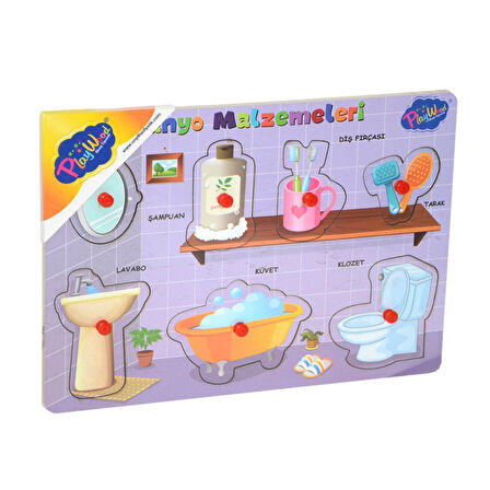 Eğitici Oyuncak 296/297 AHŞAP TUTMALI BANYO MALZEMELERİ Kız Erkek Çocuk Eğiticil