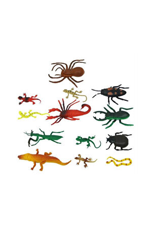 Kız Çocuk Oyuncak Erkek Çocuk Oyuncak 0716 Sürüngenler ve Böcekler Poşetli Hayvan Oyun Seti 13'lü Eğ