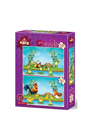 Kız Çocuk Oyuncak Erkek Çocuk Oyuncak 4496 Hayvanlar ve Yavruları 35+60 Parça Çocuk Puzzle Eğitici O