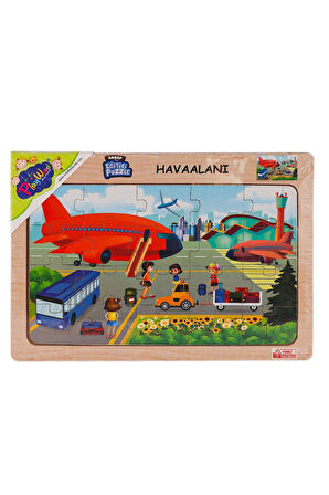 Kız Çocuk Oyuncak Erkek Çocuk Oyuncak ONY-233-234-235-236 Ahşap Eğitici Puzzle Havaalanı - 1adet Sto