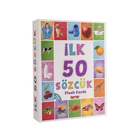 Kız Erkek Çocuk Oyuncak 1161 DıyToy, Flash Cards - İlk 50 Sözcük / +12 ay Kız Erkek Çocuk Eğitici Eğitic