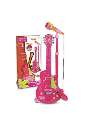 Kız Çocuk Oyuncak Erkek Çocuk Oyuncak Elektronik Ayaklı Mikrofonlu Pembe Gitar - S00045872 Eğitici O