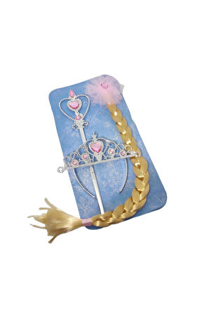 Eğitici Öğretici Çocuk Oyuncaklar Elsa Karlar Ülkesi Pembe Uzun Örgü Saç Tokası Asa Ve Tacı Pembe Se