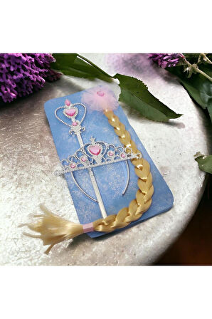 Eğitici Öğretici Çocuk Oyuncaklar Elsa Karlar Ülkesi Pembe Uzun Örgü Saç Tokası Asa Ve Tacı Pembe Se