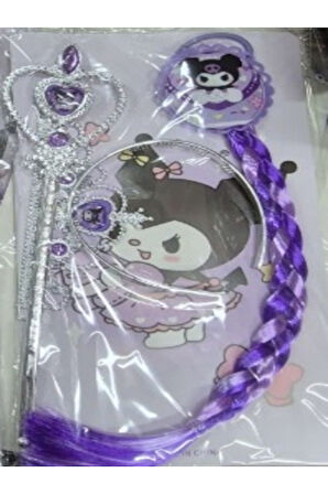 Eğitici Öğretici Çocuk Oyuncaklar Kuromi Mor Uzun Örgü Saç Tokası Asa Ve Tacı Set Kalpli Seti