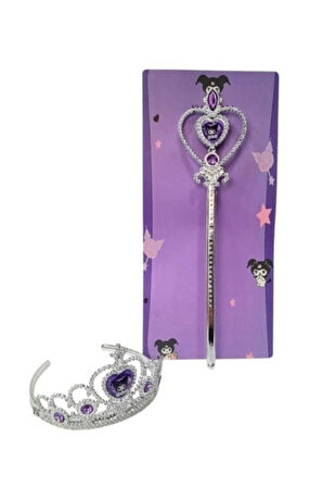 Eğitici Öğretici Çocuk Oyuncaklar Kuromi Mor Uzun Örgü Saç Tokası Asa Ve Tacı Set Kalpli Seti