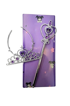 Eğitici Öğretici Çocuk Oyuncaklar Kuromi Mor Uzun Örgü Saç Tokası Asa Ve Tacı Set Kalpli Seti