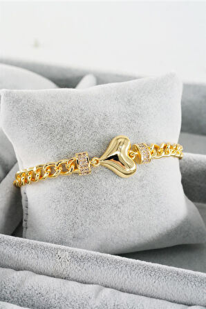 Kadın Özel Tasarım Zirkon Taşlı Kalp Figürlü Prenses Zincirli Bileklik