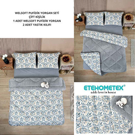 ETE HOMETEX ÇİFT KİŞİLİK LÜX WELSOFT YORGAN SETİ 195X215CM AKSU GRİ 8696474231868