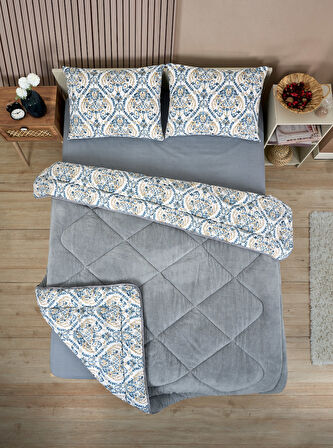 ETE HOMETEX ÇİFT KİŞİLİK LÜX WELSOFT YORGAN SETİ 195X215CM AKSU GRİ 8696474231868