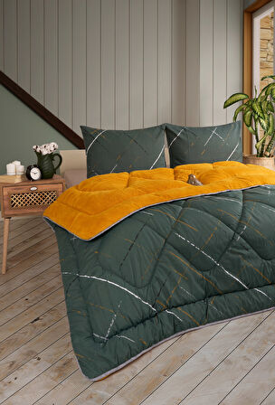 ETE HOMETEX ÇİFT KİŞİLİK LÜX WELSOFT YORGAN SETİ 195X215CM YANSIMA HARDAL 8696474231870