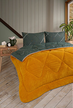 ETE HOMETEX ÇİFT KİŞİLİK LÜX WELSOFT YORGAN SETİ 195X215CM YANSIMA HARDAL 8696474231870