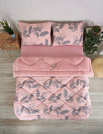 ETE HOMETEX ÇİFT KİŞİLİK LÜX WELSOFT YORGAN SETİ 195X215CM ARİNA PUDRA 8696474231889