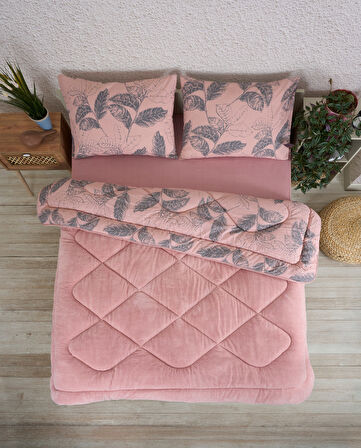 ETE HOMETEX ÇİFT KİŞİLİK LÜX WELSOFT YORGAN SETİ 195X215CM ARİNA PUDRA 8696474231889