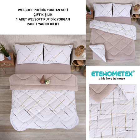 ETE HOMETEX ÇİFT KİŞİLİK LÜX WELSOFT YORGAN SETİ 195X215CM YANSIMA BEJ 8696474231937
