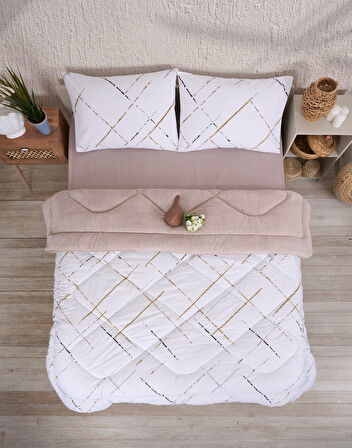 ETE HOMETEX ÇİFT KİŞİLİK LÜX WELSOFT YORGAN SETİ 195X215CM YANSIMA BEJ 8696474231937
