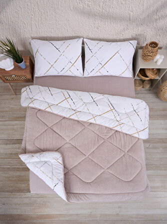 ETE HOMETEX ÇİFT KİŞİLİK LÜX WELSOFT YORGAN SETİ 195X215CM YANSIMA BEJ 8696474231937