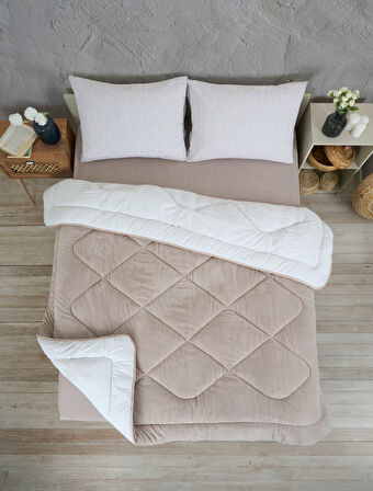 ETE HOMETEX ÇİFT KİŞİLİK LÜX WELSOFT YORGAN SETİ 195X215CM ALENA BEJ 8696474231940