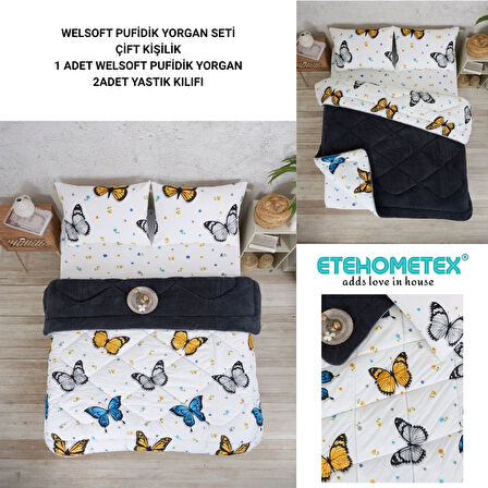 ETE HOMETEX ÇİFT KİŞİLİK LÜX WELSOFT YORGAN SETİ 195X215CM KELEBEK ANTRASİT 8696474231941