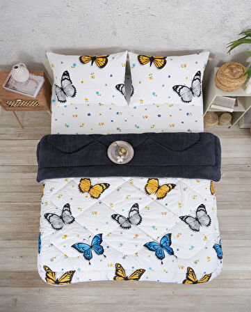 ETE HOMETEX ÇİFT KİŞİLİK LÜX WELSOFT YORGAN SETİ 195X215CM KELEBEK ANTRASİT 8696474231941