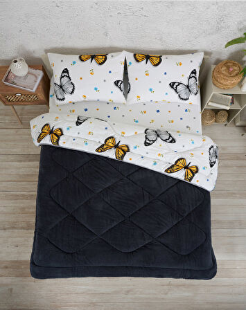ETE HOMETEX ÇİFT KİŞİLİK LÜX WELSOFT YORGAN SETİ 195X215CM KELEBEK ANTRASİT 8696474231941