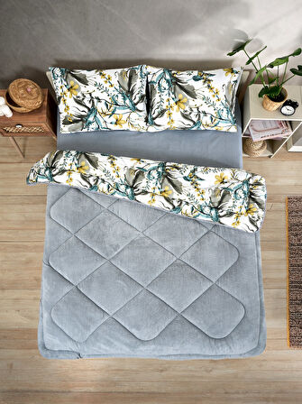 ETE HOMETEX ÇİFT KİŞİLİK LÜX WELSOFT YORGAN SETİ 195X215CM ASYA GRİ 8696474231944