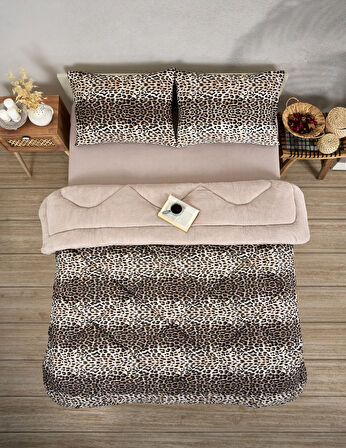 ETE HOMETEX ÇİFT KİŞİLİK LÜX WELSOFT YORGAN SETİ 195X215CM LEOPAR BEJ 8696474231945