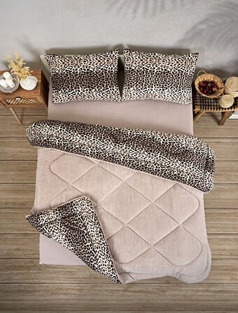 ETE HOMETEX ÇİFT KİŞİLİK LÜX WELSOFT YORGAN SETİ 195X215CM LEOPAR BEJ 8696474231945