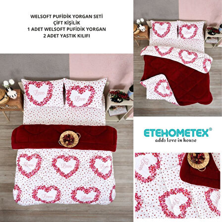 ETE HOMETEX ÇİFT KİŞİLİK LÜX WELSOFT YORGAN SETİ 195X215CM LOVE BORDO 8696474231946