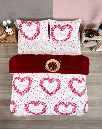 ETE HOMETEX ÇİFT KİŞİLİK LÜX WELSOFT YORGAN SETİ 195X215CM LOVE BORDO 8696474231946