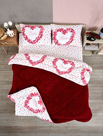 ETE HOMETEX ÇİFT KİŞİLİK LÜX WELSOFT YORGAN SETİ 195X215CM LOVE BORDO 8696474231946