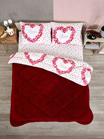 ETE HOMETEX ÇİFT KİŞİLİK LÜX WELSOFT YORGAN SETİ 195X215CM LOVE BORDO 8696474231946
